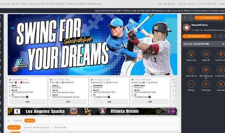 Giao diện đặt cược tại sảnh Cầu Lông Tại 88VV