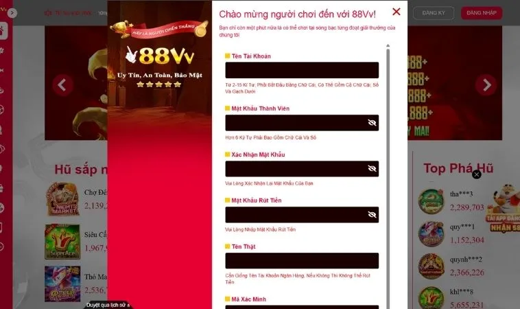 Biểu mẫu đăng ký 88VV