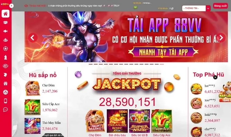 Giao diện trang chủ nhà cái 88VV