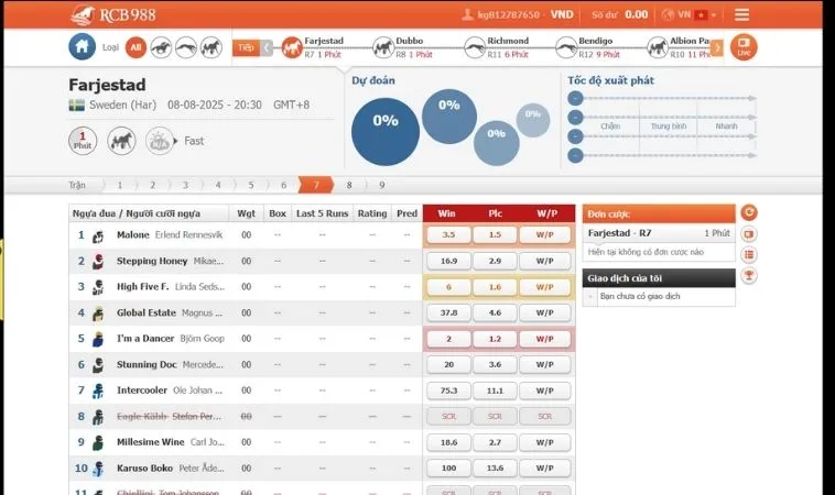 Giao diện đặt cược đua ngựa 88VV